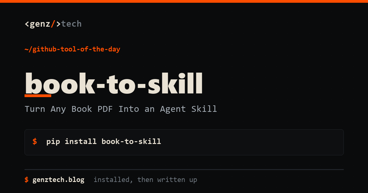 book-to-skill Setup: Turn Any Book PDF Into an Agent Skill — install command and what it does