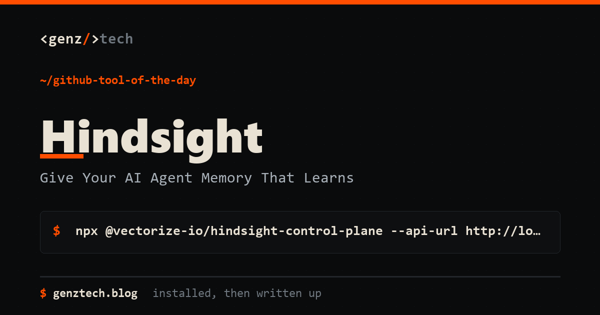Hindsight Setup: Give Your AI Agent Memory That Learns — install command and what it does