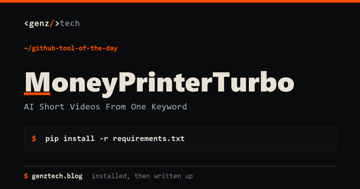 MoneyPrinterTurbo Setup: AI Short Videos From One Keyword — install command and what it does