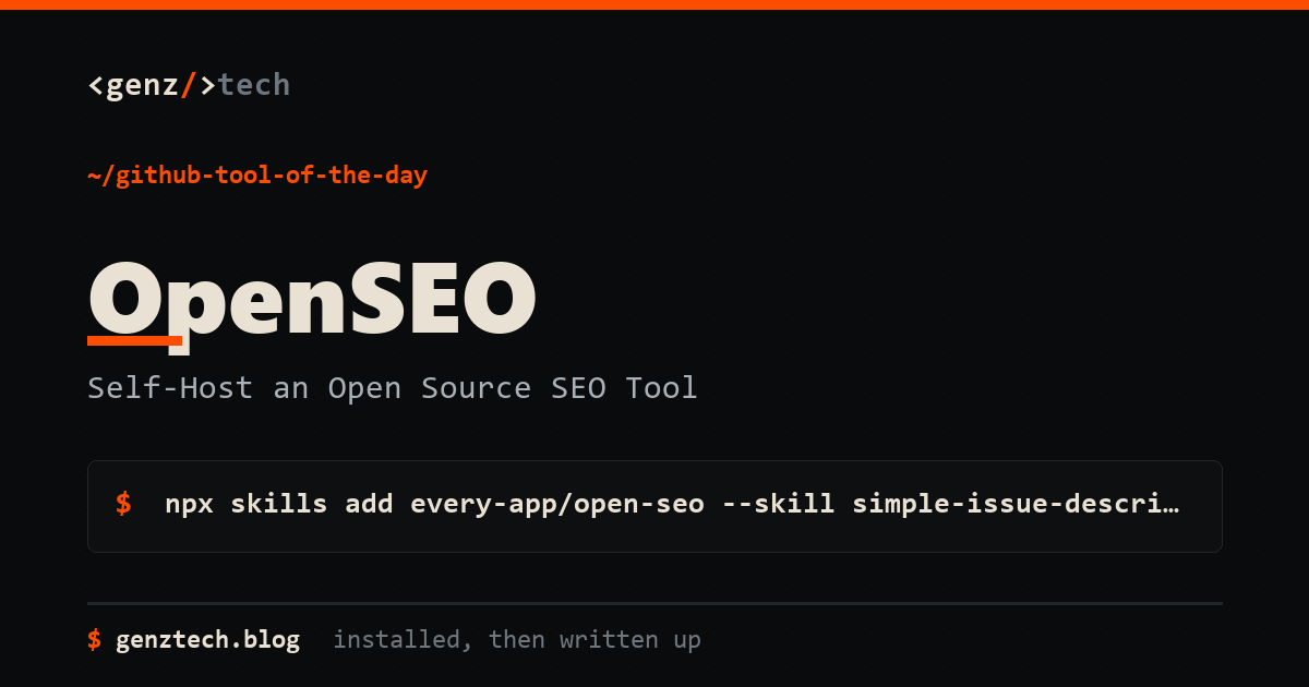 OpenSEO Setup: Self-Host an Open Source SEO Tool — install command and what it does