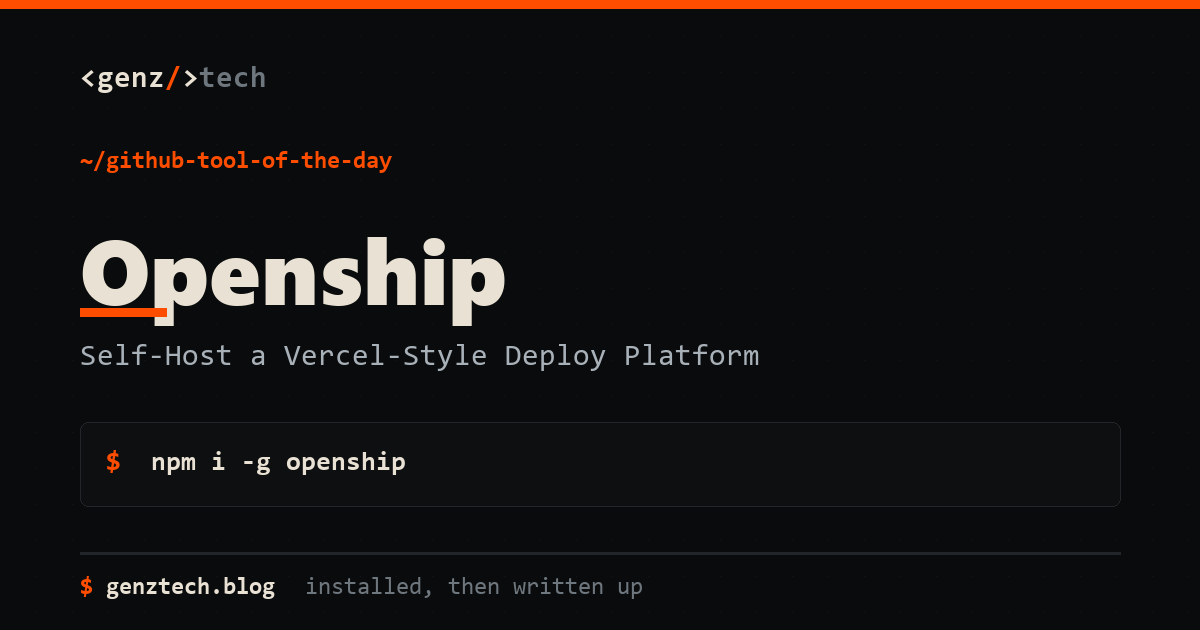 Openship Setup: Self-Host a Vercel-Style Deploy Platform — install command and what it does