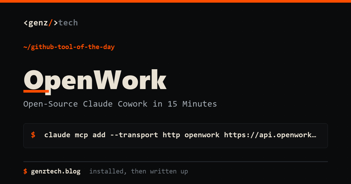 OpenWork Setup: Open-Source Claude Cowork in 15 Minutes — install command and what it does