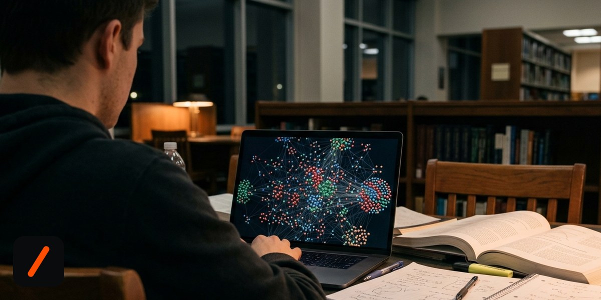 Illustration of a glowing network of connected nodes representing a course knowledge graph